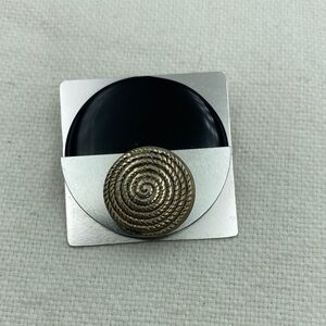 Vintage Silver and Black Brooch with Spiral Design